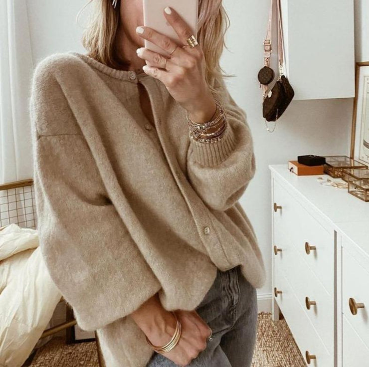 Damen Übergroße Strickjacke mit Knopfleiste | Lange Ärmel