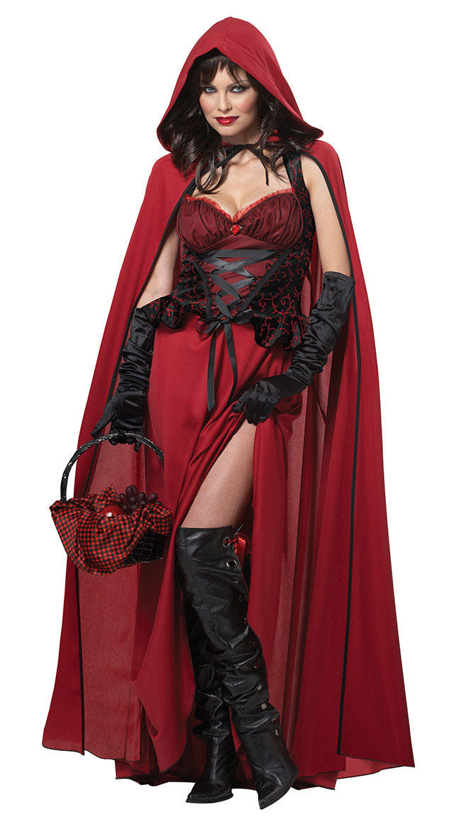 Kapuzenumhang &amp; Korsett Halloween Kleid Set Kostüm | Maxi