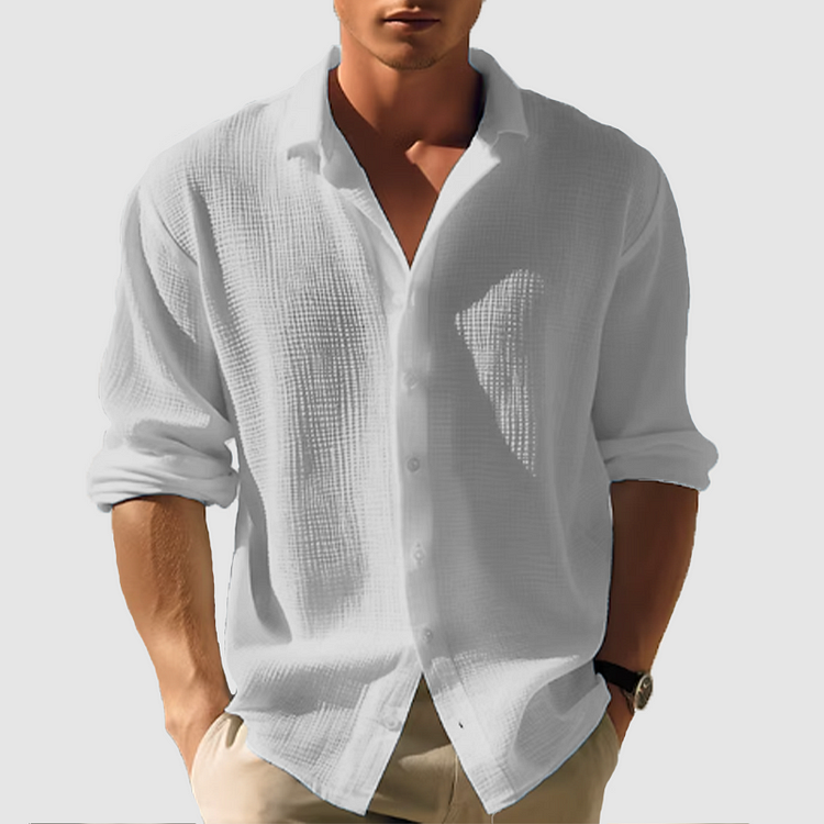 Frederik | Einfarbiges langärmeliges Button-Down-Saum