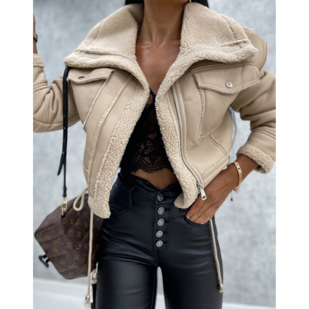 Damen Kurze Warme Winterjacke | Reißverschluss