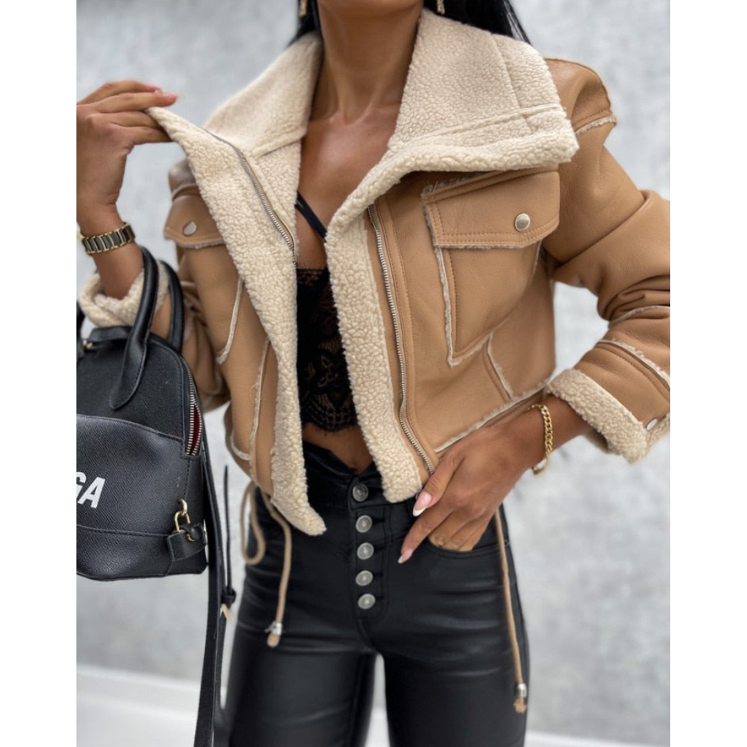 Damen Kurze Warme Winterjacke | Reißverschluss