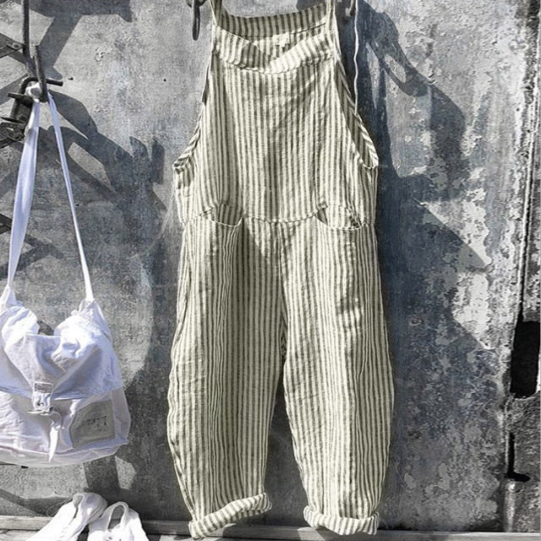 Damen Entspannter Passform Gestreifter Jumpsuit | Ärmellos