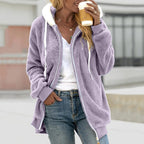 Damen Teddy Mantel mit Kapuze | Warm
