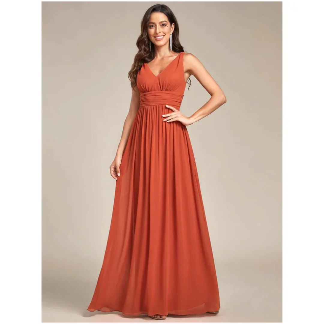Damen Plissee-Kleid mit V-Ausschnitt | Maxi