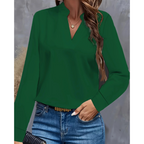 Damen V-Ausschnitt Langrarm Bluse | Bequem