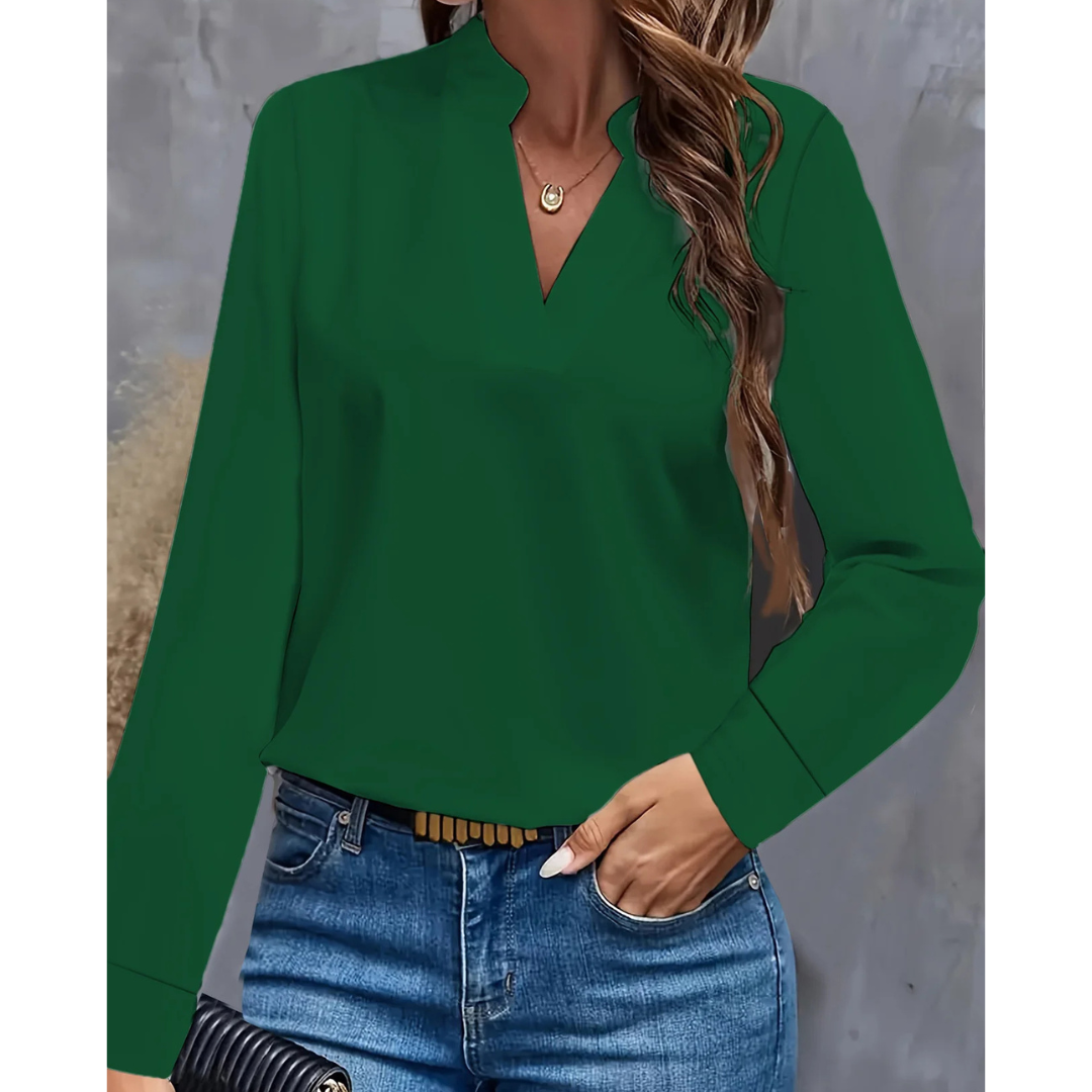 Damen V-Ausschnitt Langrarm Bluse | Bequem