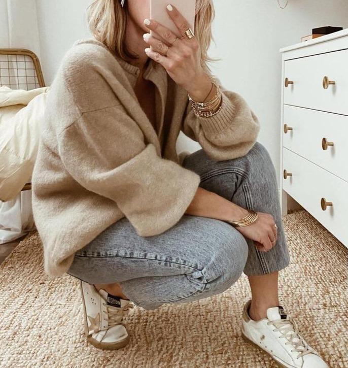 Damen Übergroße Strickjacke mit Knopfleiste | Lange Ärmel