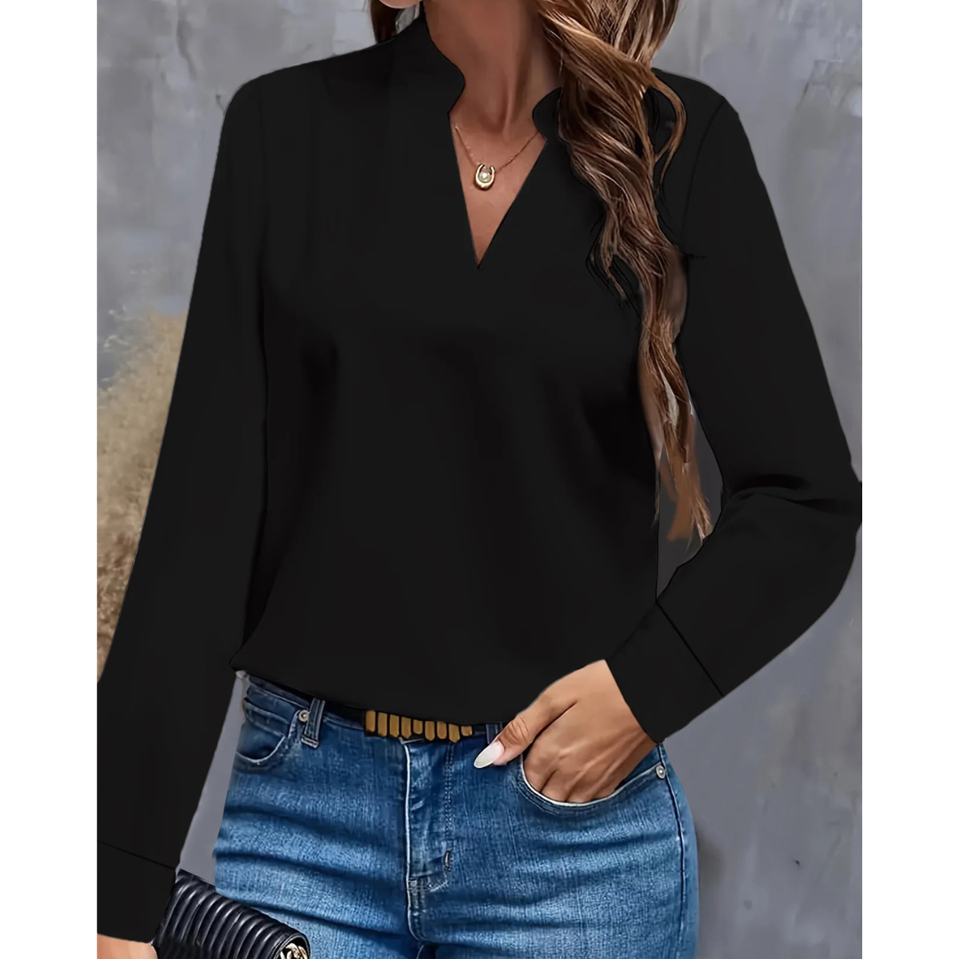 Damen V-Ausschnitt Langrarm Bluse | Bequem