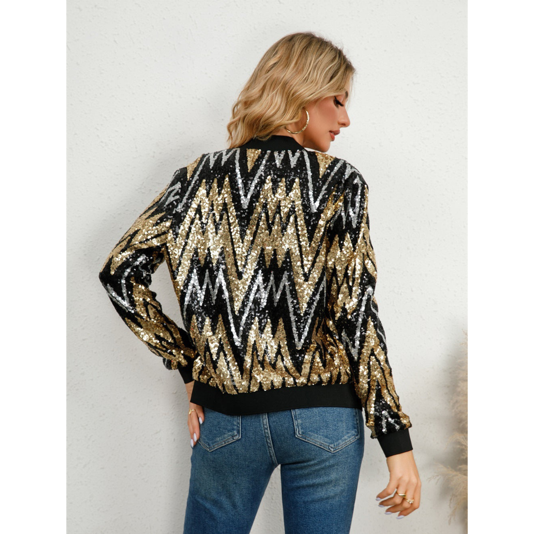 Damen Pailletten Reißverschluss Jacke | Langarm