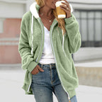 Damen Teddy Mantel mit Kapuze | Warm