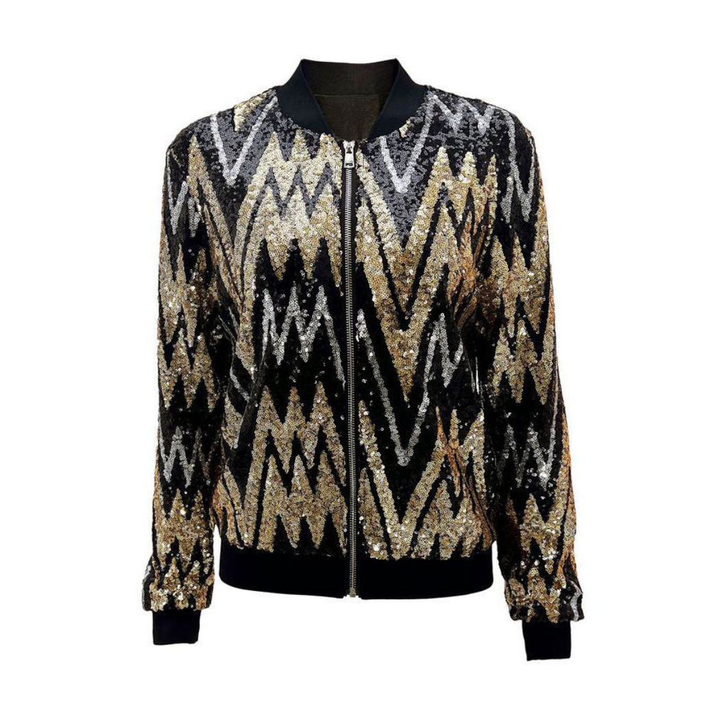 Damen Pailletten Reißverschluss Jacke | Langarm