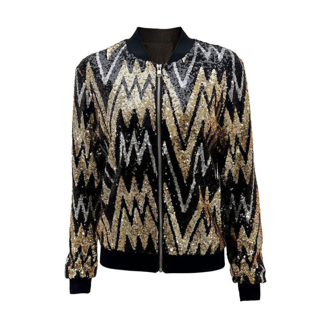 Damen Pailletten Reißverschluss Jacke | Langarm