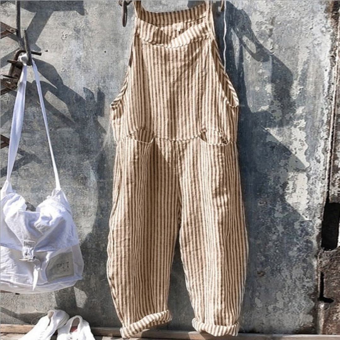 Damen Entspannter Passform Gestreifter Jumpsuit | Ärmellos