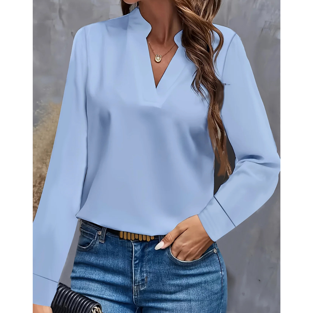 Damen V-Ausschnitt Langrarm Bluse | Bequem