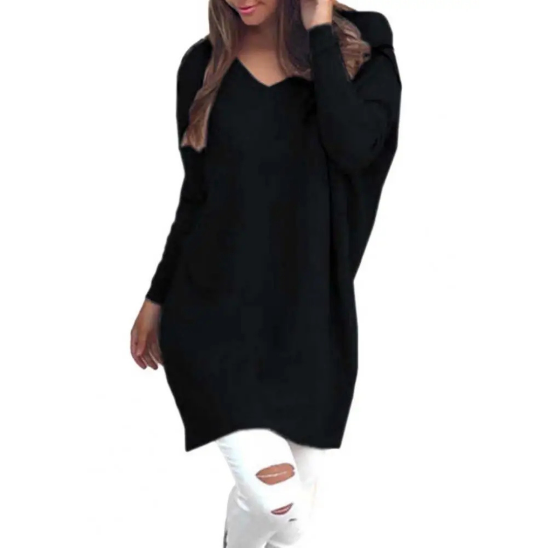 Damen Lange Bequeme V-Ausschnitt Pullover | Langarm