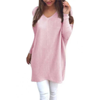 Damen Lange Bequeme V-Ausschnitt Pullover | Langarm