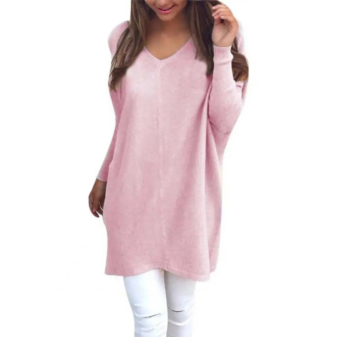Damen Lange Bequeme V-Ausschnitt Pullover | Langarm