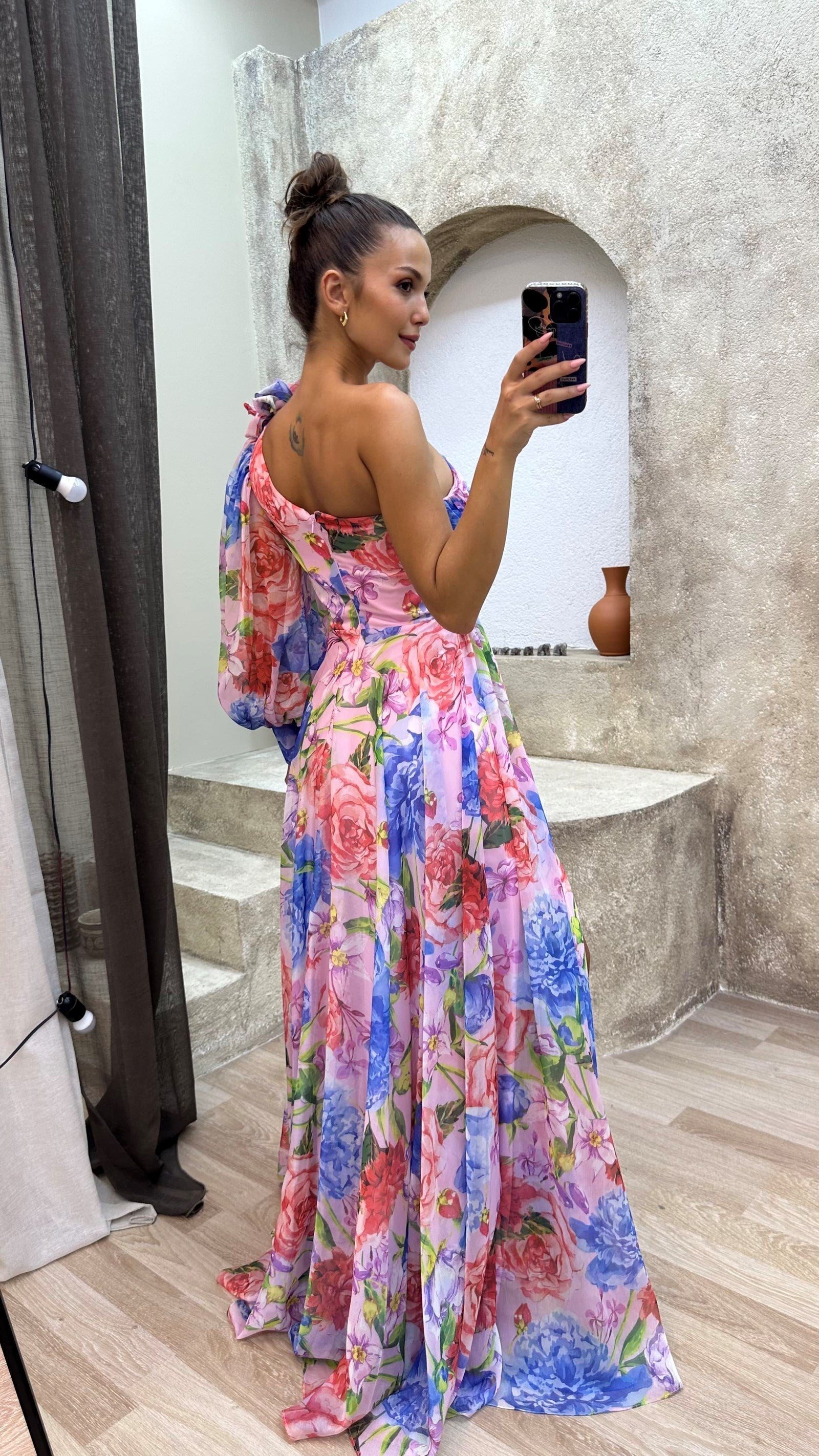 Damen Hoher Schlitz Blumen Hochzeitsgast Kleid | Maxi 