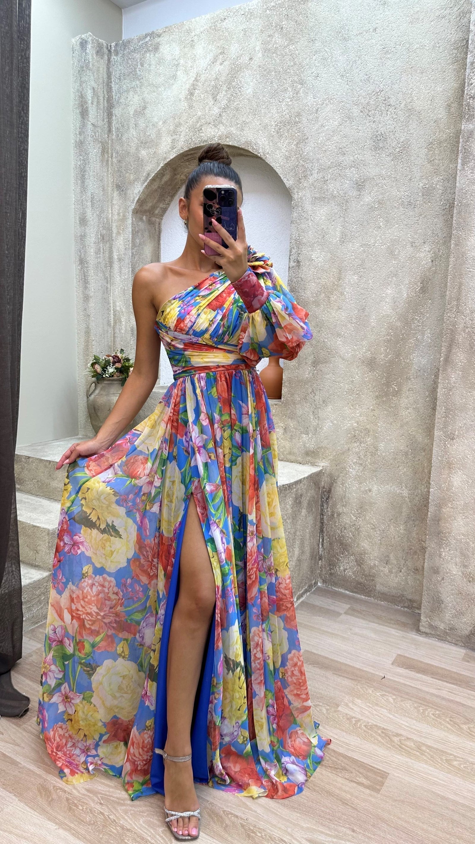 Damen Hoher Schlitz Blumen Hochzeitsgast Kleid | Maxi 