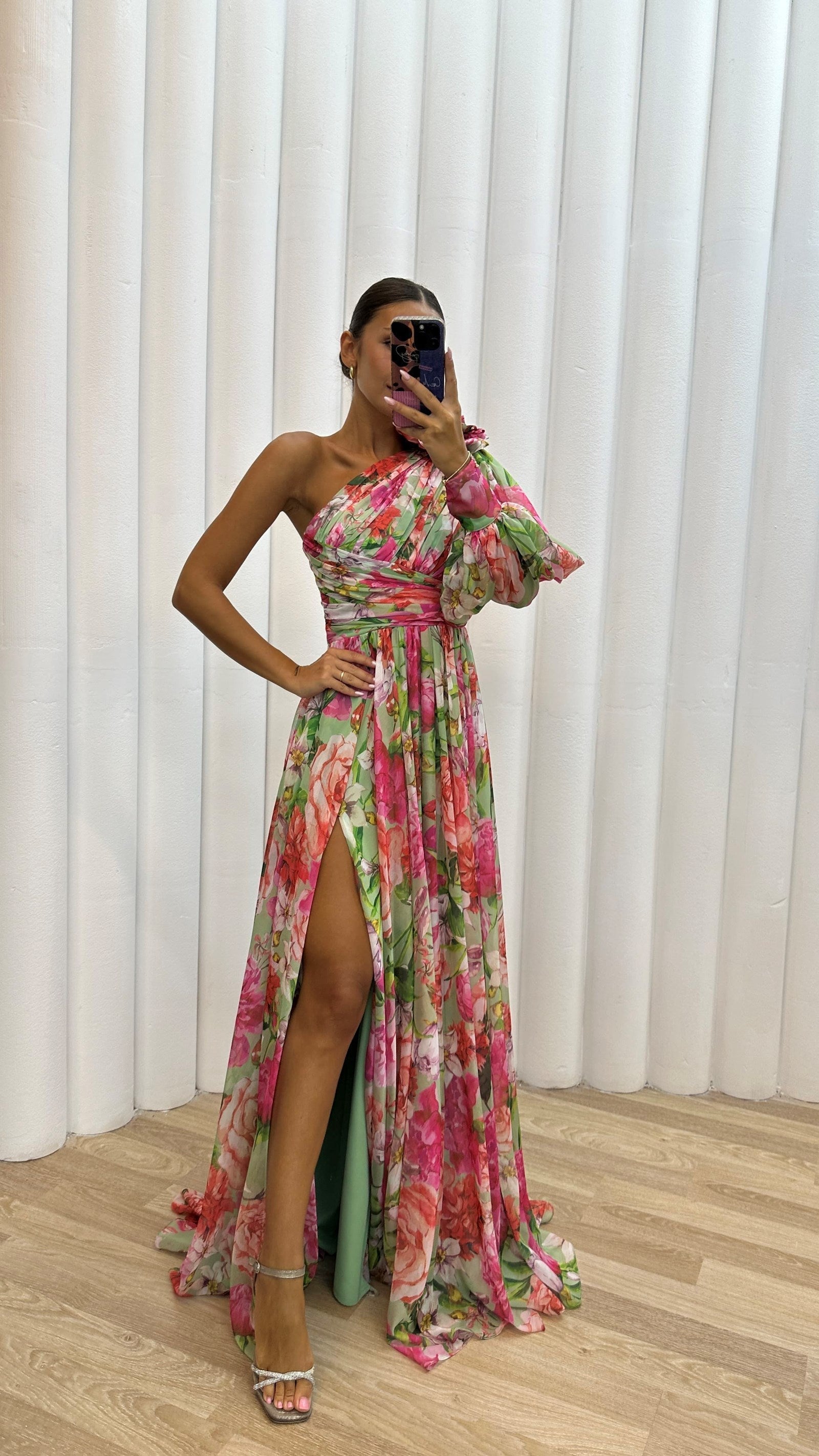 Damen Hoher Schlitz Blumen Hochzeitsgast Kleid | Maxi 