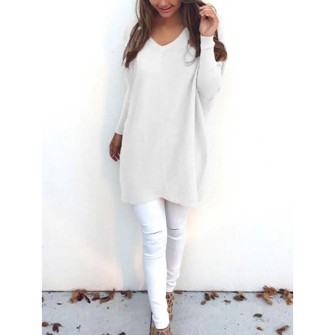 Damen Lange Bequeme V-Ausschnitt Pullover | Langarm