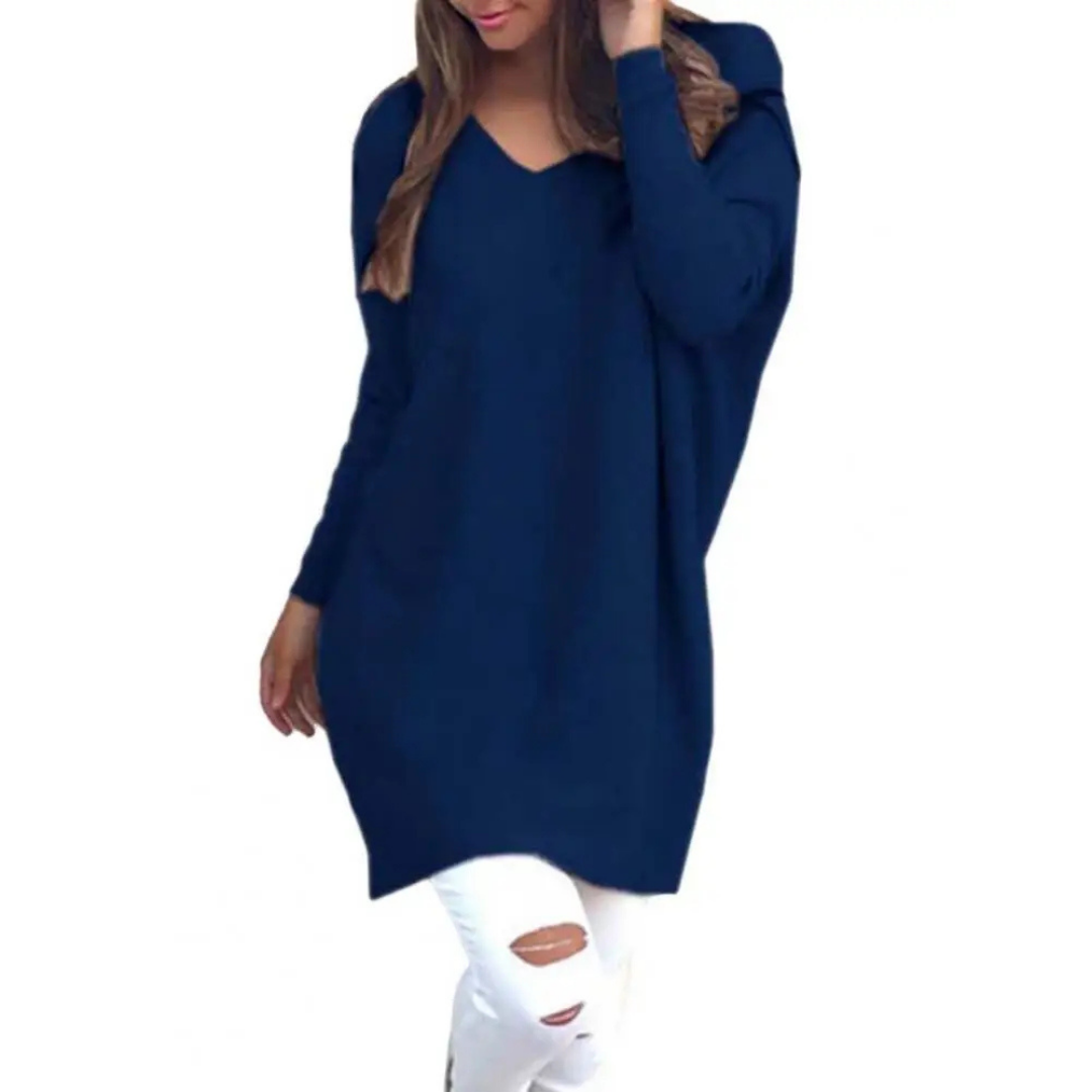 Damen Lange Bequeme V-Ausschnitt Pullover | Langarm
