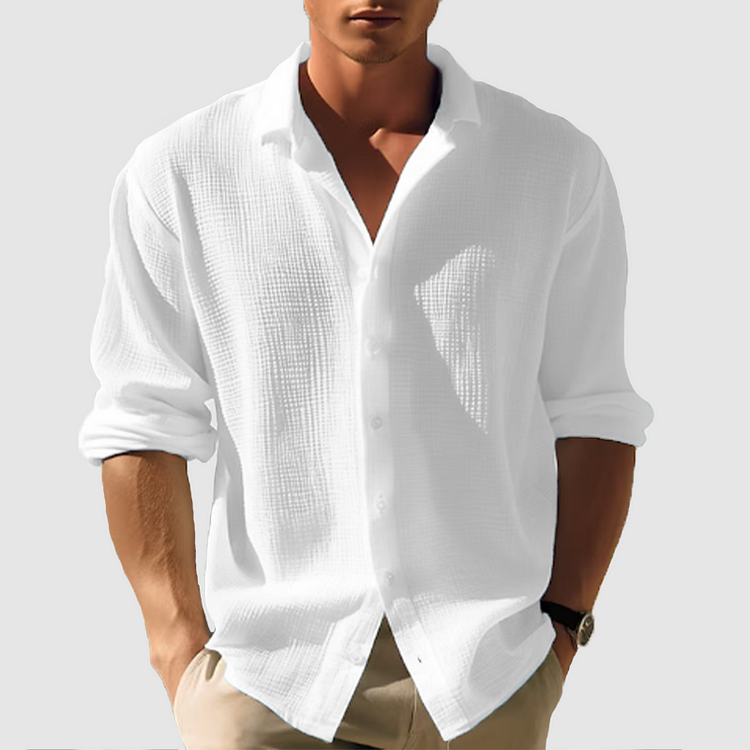 Frederik | Einfarbiges langärmeliges Button-Down-Saum