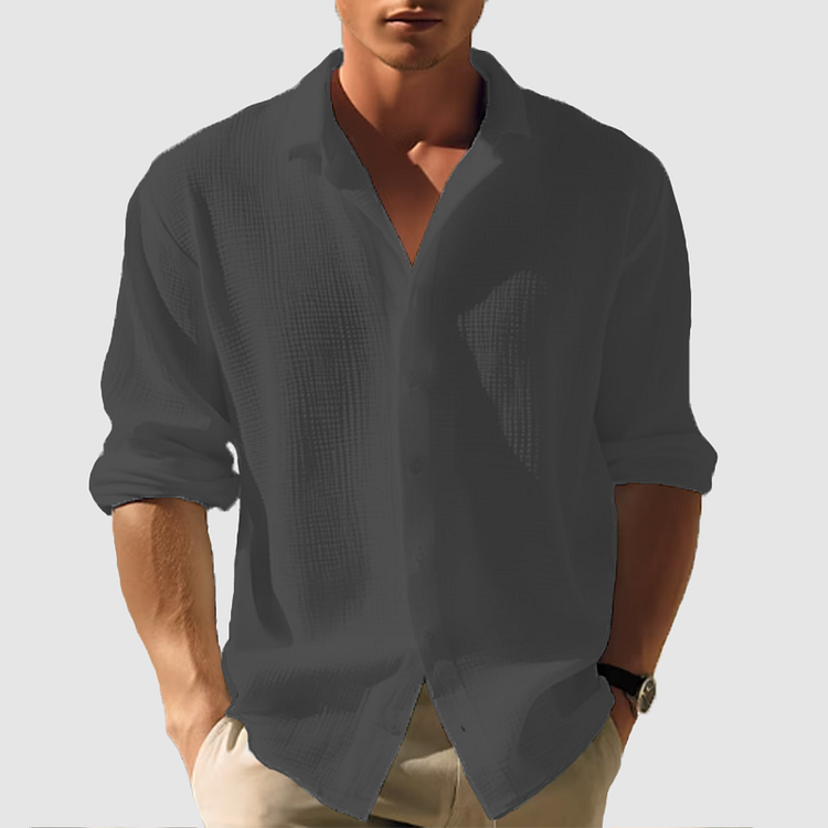 Frederik | Einfarbiges langärmeliges Button-Down-Saum