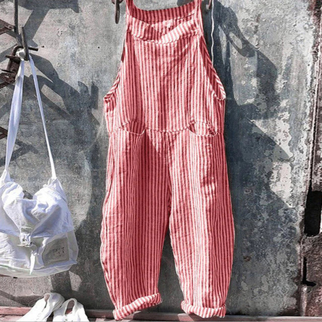 Damen Entspannter Passform Gestreifter Jumpsuit | Ärmellos