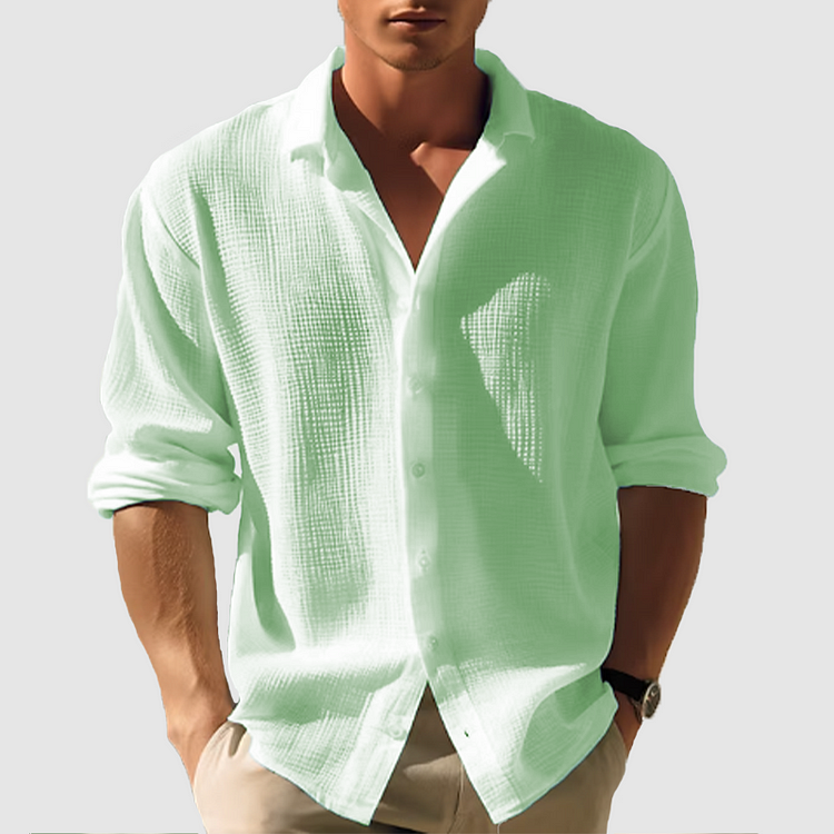 Frederik | Einfarbiges langärmeliges Button-Down-Saum