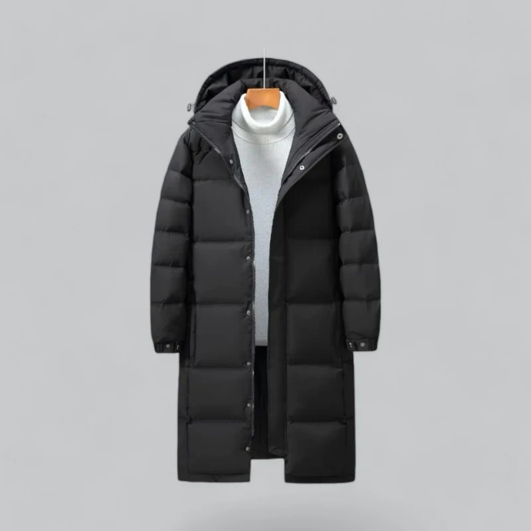 Herren Lange Puffer Knopf Daunenjacke | Kapuze