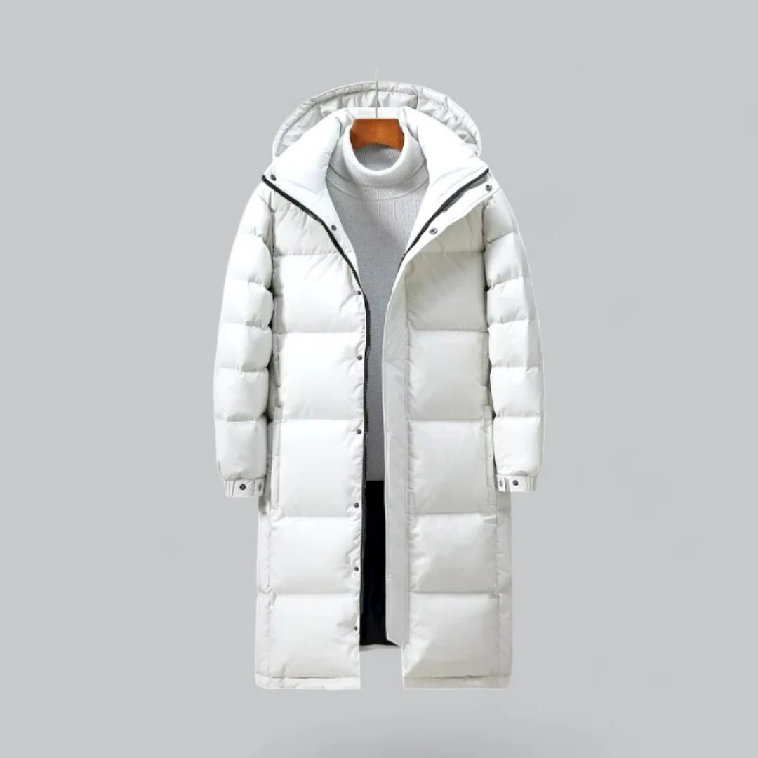 Herren Lange Puffer Knopf Daunenjacke | Kapuze