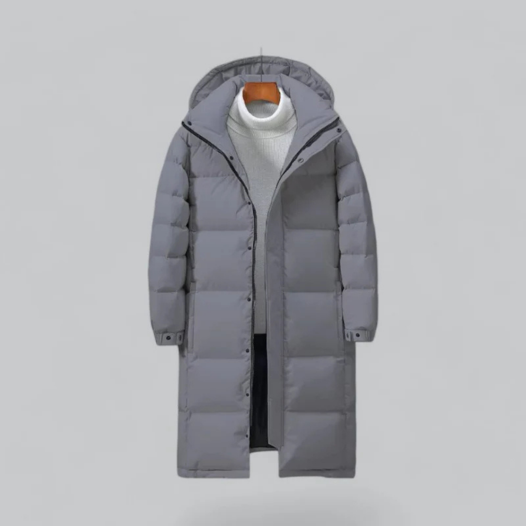 Herren Lange Puffer Knopf Daunenjacke | Kapuze