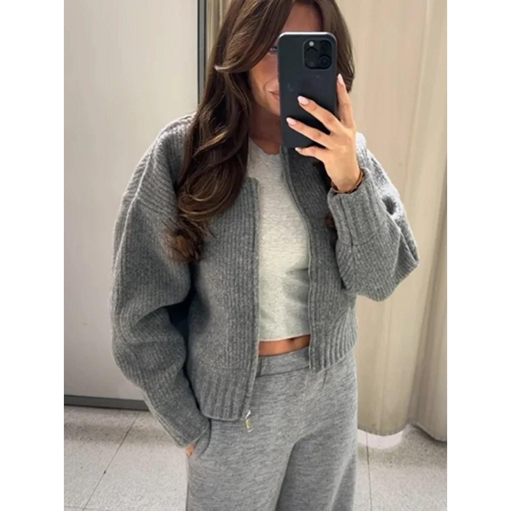 Orhaney | Damen Rundhalsausschnitt Strickjacke | Reißverschluss 