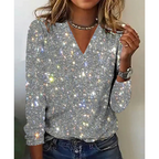Salbina | Damen Metallic Disco Flitter Druck Oberteil | V-Ausschnitt
