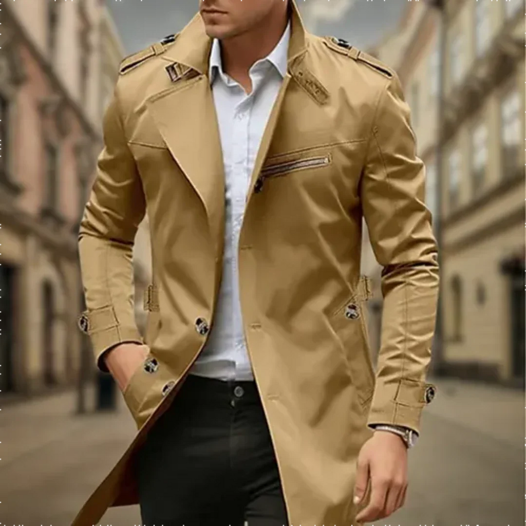 Cayseon | Moderner Zweireihiger Trenchcoat Herren | Lang