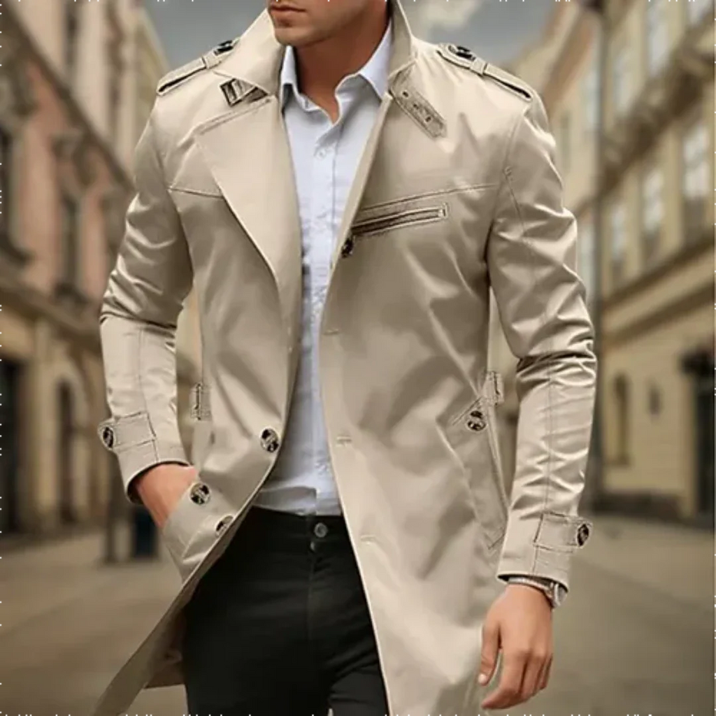 Cayseon | Moderner Zweireihiger Trenchcoat Herren | Lang