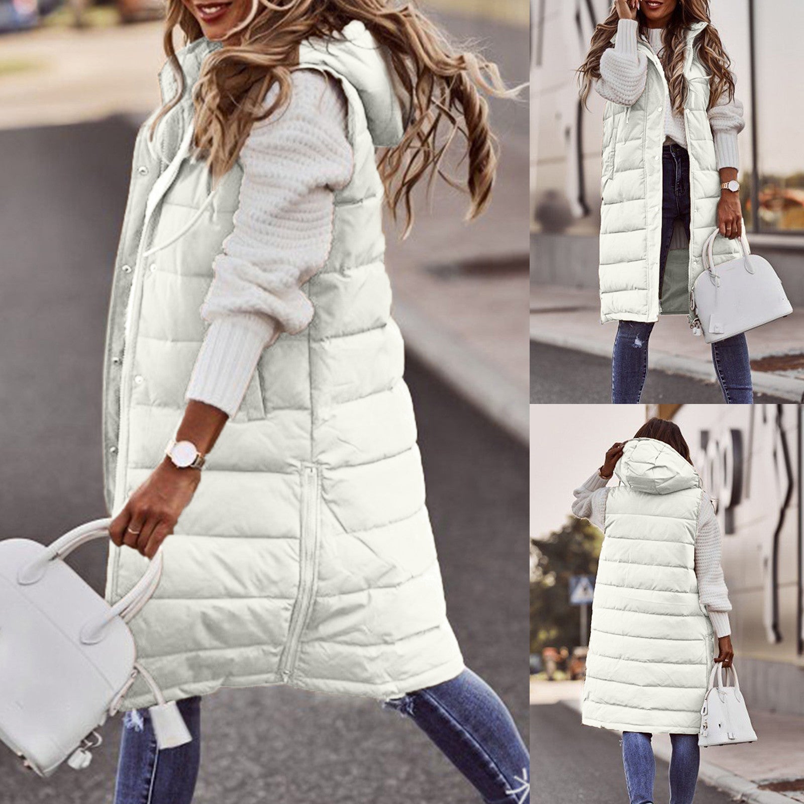 Lange Kapuzenweste für Damen | Winter