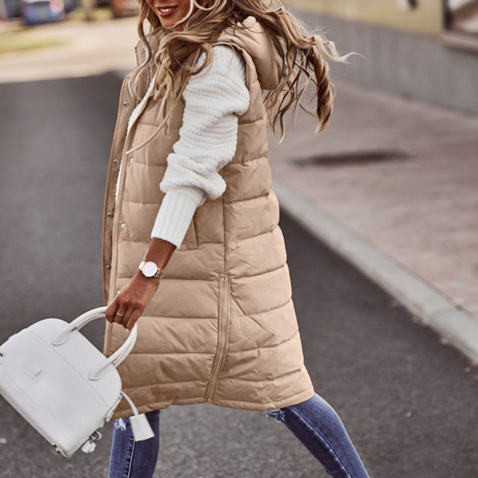 Lange Kapuzenweste für Damen | Winter