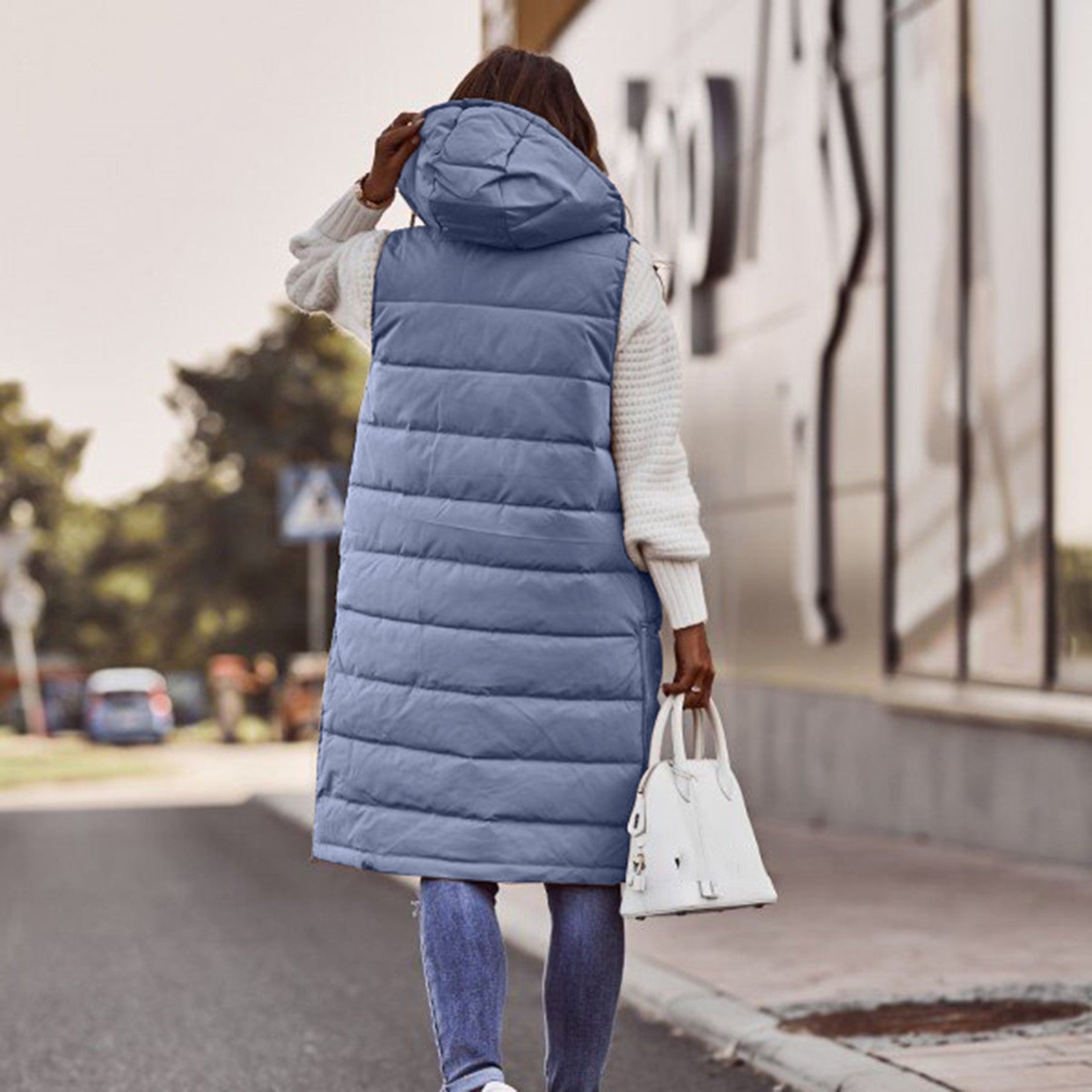 Lange Kapuzenweste für Damen | Winter