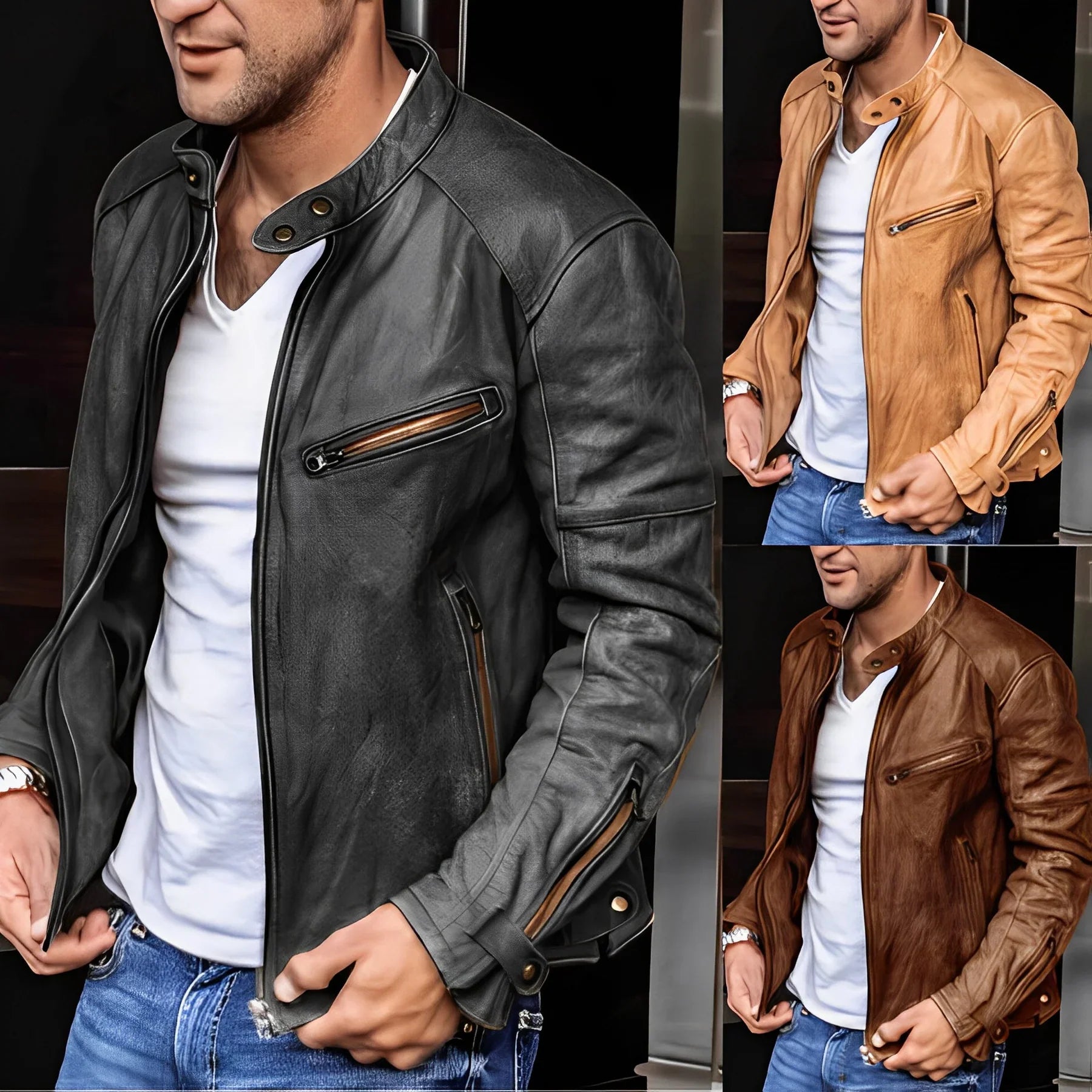 Herren Langarm Bikerjacke | Reißverschluss