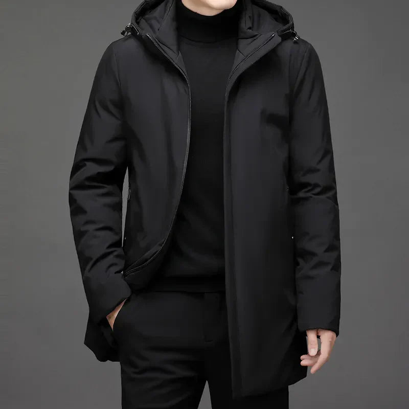 Herren Reißverschluss Kapuze Lange Jacke | Winter