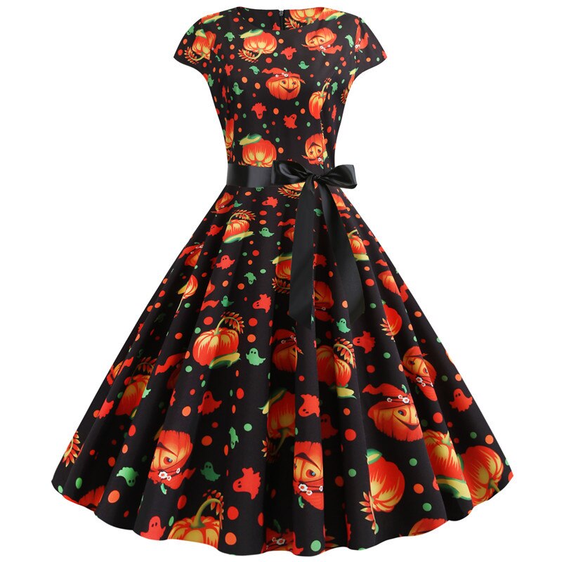 Geist und Kürbis Druck Halloween Kostüm Damen | Midikleid