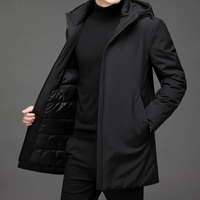 Herren Reißverschluss Kapuze Lange Jacke | Winter