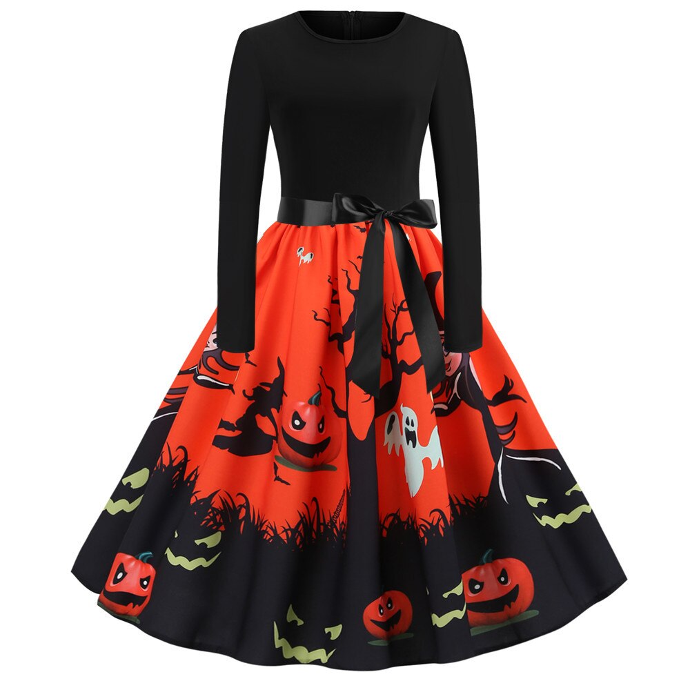 Gothic Karikatur Lange Ärmel Halloween Kostüm Kleid | Mini