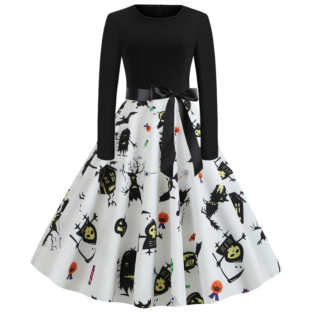 Gothic Karikatur Lange Ärmel Halloween Kostüm Kleid | Mini