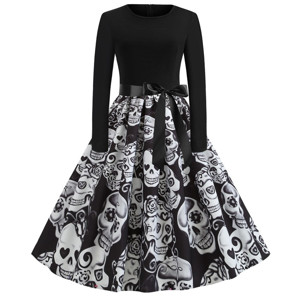 Gothic Karikatur Lange Ärmel Halloween Kostüm Kleid | Mini