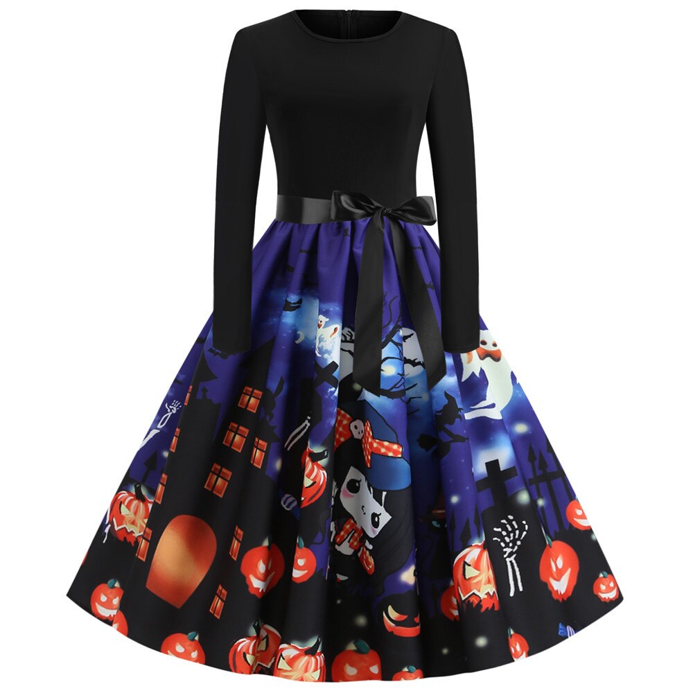 Gothic Karikatur Lange Ärmel Halloween Kostüm Kleid | Mini