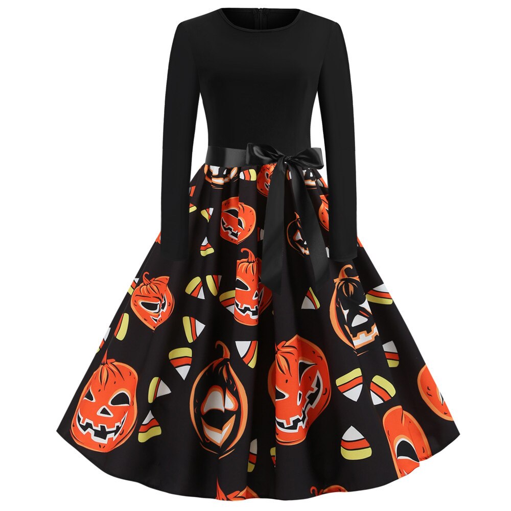 Gothic Karikatur Lange Ärmel Halloween Kostüm Kleid | Mini