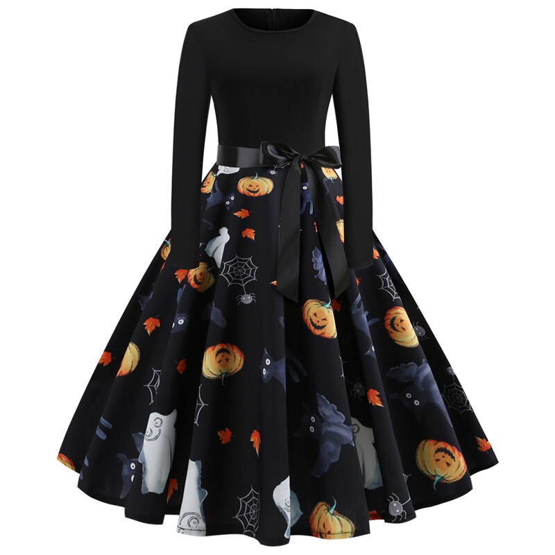 Gothic Karikatur Lange Ärmel Halloween Kostüm Kleid | Mini